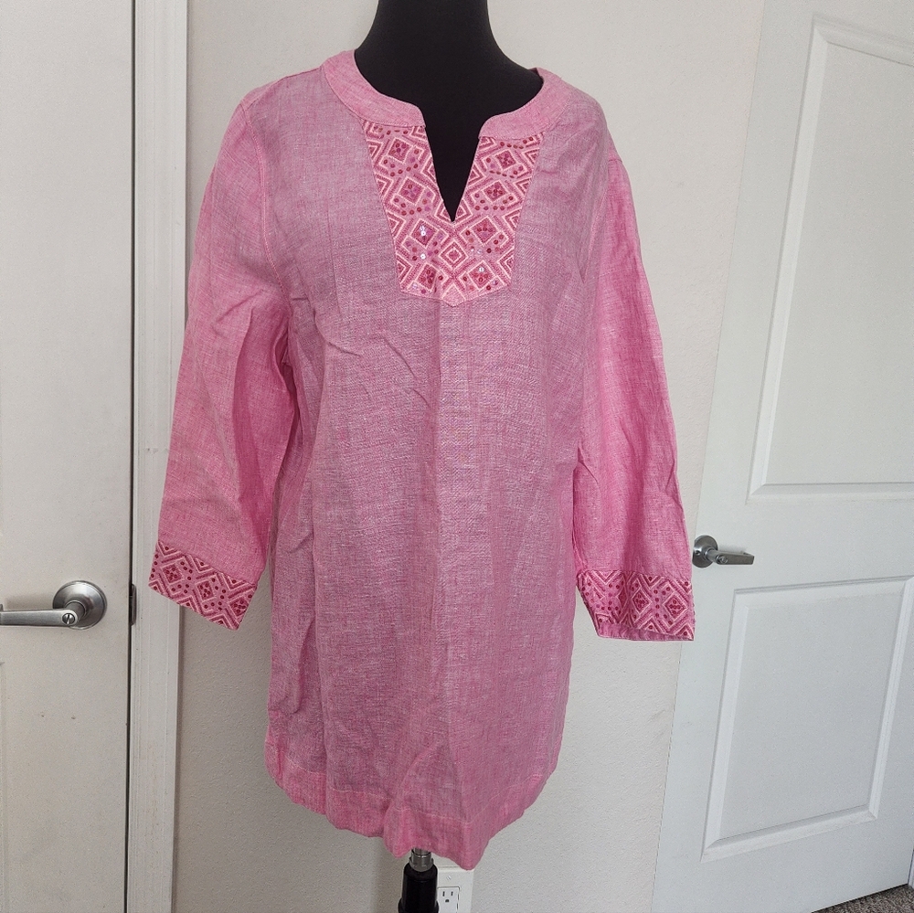 Tommy Bahama Pink Embroidered Tunic Top